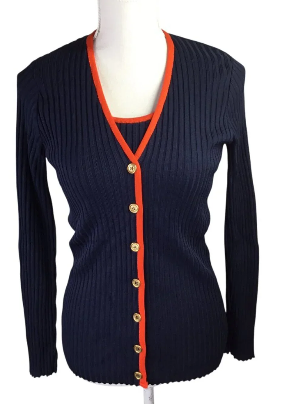 R & K Originals Vtg Twin Sweater Set Tank Cardigan Size 12 Ribbed Knit Nautical - Picture 1 of 11